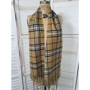 Fraas Lightweight Acrylic Plaid Scarf Cream Black White & Red Rectangular 65x11”